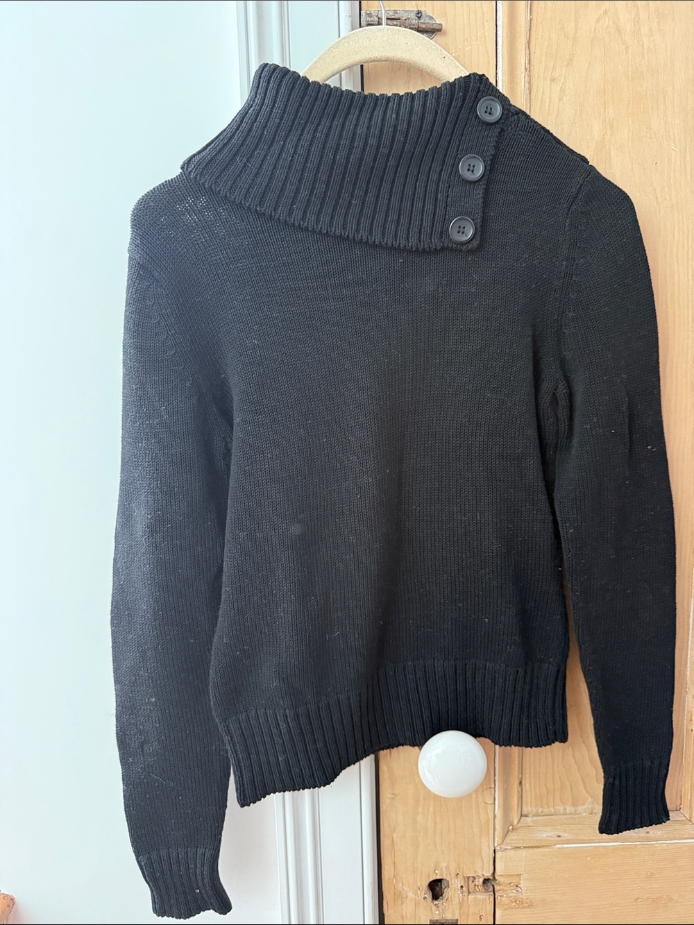 Banana Republic Black Button-Detail Rib Collar Sweater